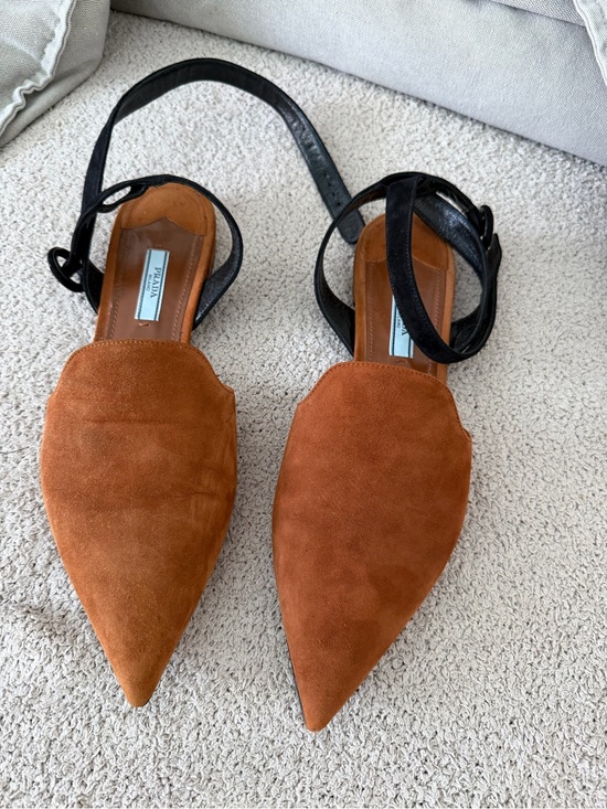 Prada Shoes - Prada Rust Suede Pointed Mule with Black Ankle Strap